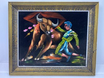 Vintage Bullfighting Painting On Velvet (K22)