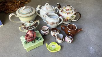 Vintage Teapots, Creamers, Rose Trinket Box And More (g88)
