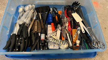 Large Bin Of Kitchen Utensils (66)