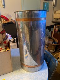 Chrome Trash Can With Copper Accents
