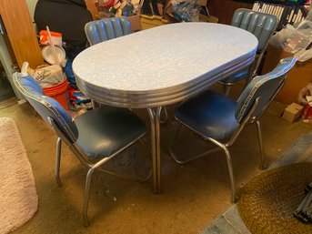 Vintage Blue Formica Table And Five Chairs
