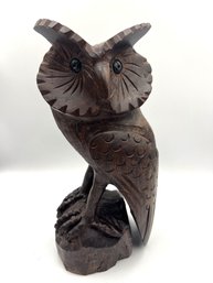 Carved Wooden Owl Sculpture (kR10)