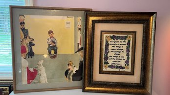 Framed Serenity Prayer Needlework And Norman Rockwell Print (216)