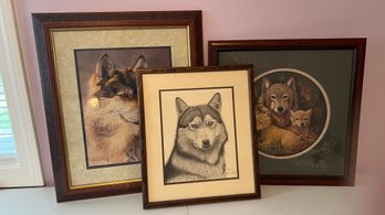 Signed Pen And Ink Print Siberians And Wolf Wall Art (219)