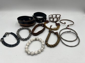 Variety Of Stone, Leather And Metal Bracelets (J3)