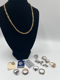 Sterling Jewelry Necklace, Ring, Pins And Charms 57.7g (J26)