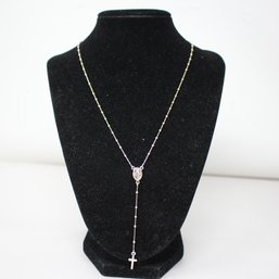 Delicate Stelring Silver Rosary Necklace (514)