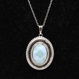 Sterling Silver Necklace With Larimar And Spinel Pendant (33)