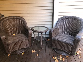 Two Outdoor Swivel Chairs And Table (SH18)
