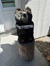 Carved Wood Welcome Bear