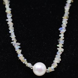 Opal Necklace With Freshwater Pearl And Sterling Clasp (46()