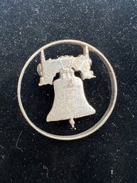 Vintage Liberty Bell Pin Made From Coin (j31)