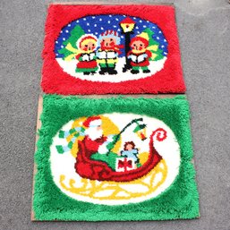 Two Hooked Rug Christmas Scenes For Hanging (372)