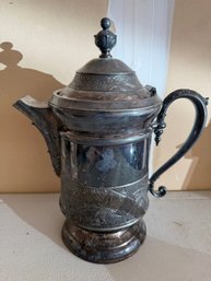 XL Porcelain Lined Antique Silverplate Pitcher (G106)