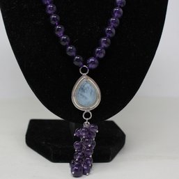 Sterling Silver, Amethyst And Aquamarine Necklace (108)