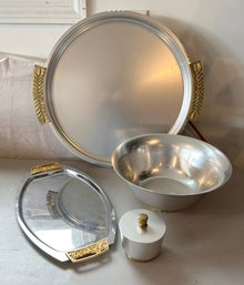 Two Metal Trays, Bowl And Jar (178)