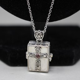 Sterling SIlver Necklace With Box Charm Filled With Gems (124)