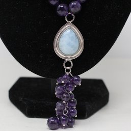 Sterling Silver Amethyst And Aquamarine Necklace (159)