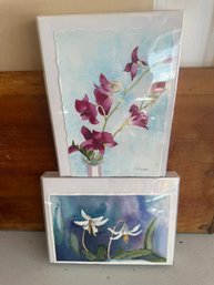 Two SIgned Floral Watercolor Paintings In Acrylic Frames (G176)
