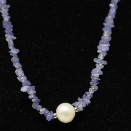 Tanzanite And Pearl Necklace With Sterling Silver Clasp (171)