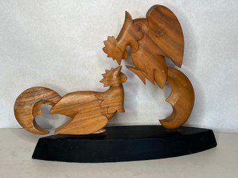 Wooden Abstract Rooster Sculpture (j47)