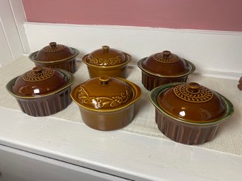 Six Small Lidded Crocks (P5)