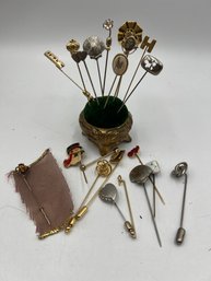 Vintage Stick Pin Collection And Pin Cushion (JD59)