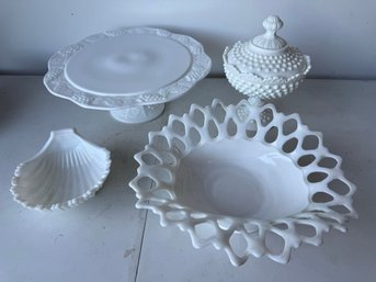 Four Pieces Milk Glass (35)