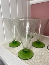 Four Green And Clear Crackle Glasses (P36)