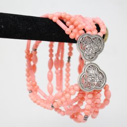 Pink Coral (?) Bracelet With Sterling Silver Clasp (219)