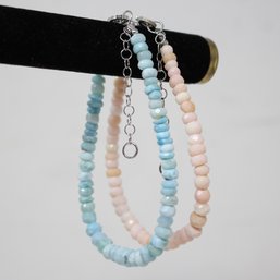 Pink And Blue Beaded Bracelets With Sterling Clasps (221)