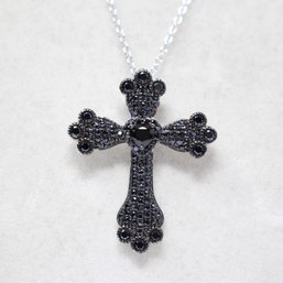 Sterling Silver And Spinel Cross And Necklace (225)