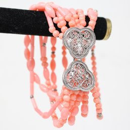 Pink Beaded Bracelet With Sterling Silver Clasp (226)