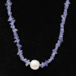 Tanzanite And Pearl Necklace With Sterling Silver Clasp (228)