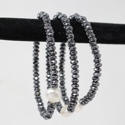 Three Hematite And Pearl Bracelets (243)