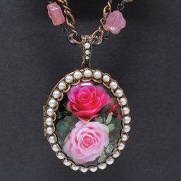Gold Tone Flower Locket Necklace (246)