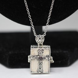 Sterling Silver Box Charm Necklace With Gems Inside (267)