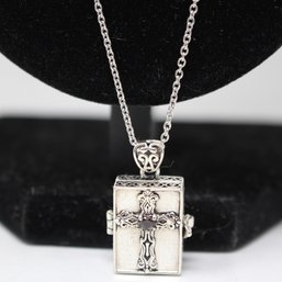 Sterling Silver Box Charm Necklace With Gems Inside (270)