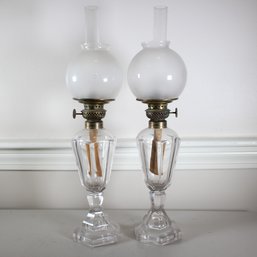 Pair Of Boston And Sandwich Glass Whale Oil Lamps (88)