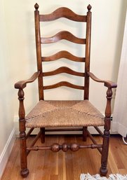 Beautiful Antique Ladderback Chair With Rush Seat (124)