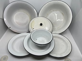 White Enamel Basin Pan Pot Lid Collection (DN11)