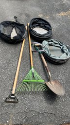 Outdoor Yard Tool Lot And Expandable Trash Barrels (27)