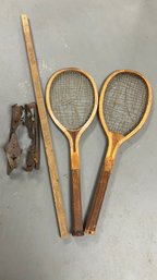 Vintage Tennis Rachets, Skates And Hockey (B9)