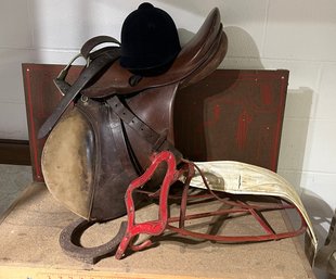 Equestrian Lot Saddle, Riding Helmet And Saddle Rack (B17)