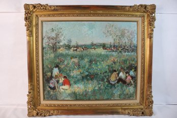 Nicely Framed Signed Raumann 'Personnages Dans Les Champs' Painting (MR47)