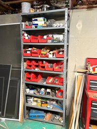 Metal Shelf, Red Bins And Contents (Basement)