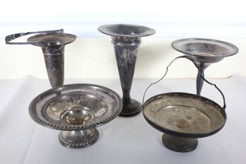 Five Weighted Sterling SIlver Compotes And Vases (k5)