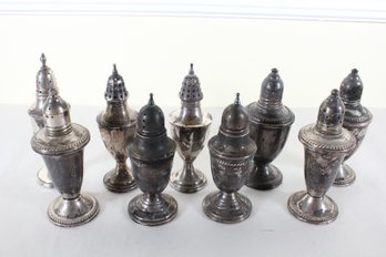 Nine Weighted Sterling SIlver Salt And Pepper Shakers (K7)