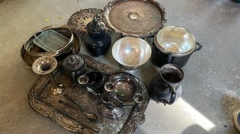 Silver Plate And Brass Tray Lot (g23)