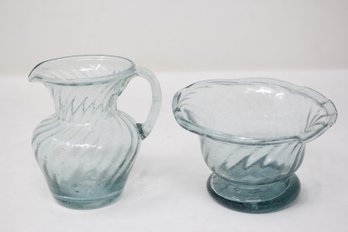 Small Handmade Blown Glass Bowl And Creamer (JD22)